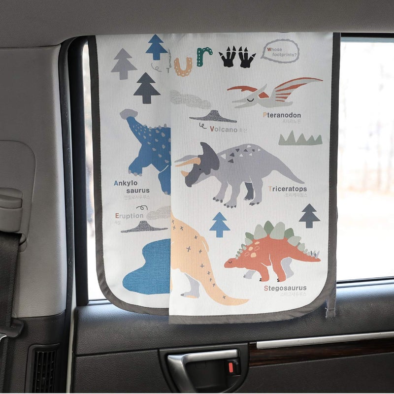 BEBEDECO Magnetic Car Sun Shade Curtain for Side Window â€“ Sun Blocker and UV Protector for Baby, Kids, and Pets â€“ Universal Fit with Built-in Magnets for Steel-Framed Door (Dinosaur) - Image 3